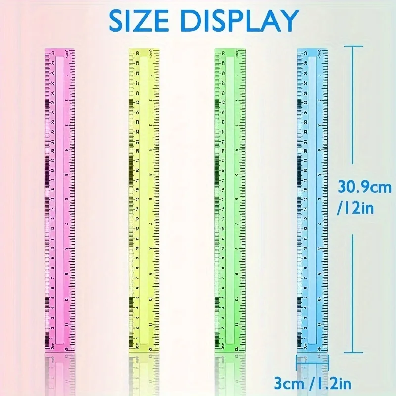 Advertising ruler, 30CM colored plastic ruler, dual scale ruler, high-definition colored transparent ruler, 4-piece set
