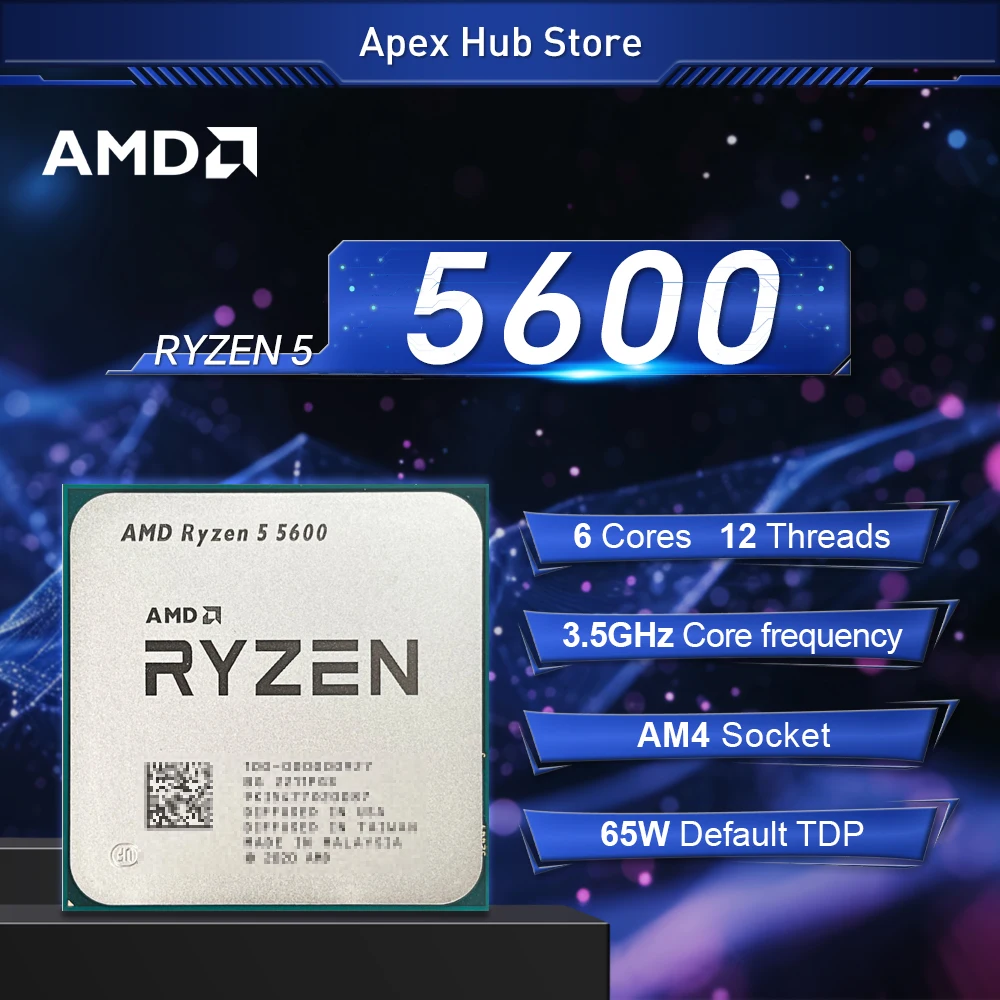 

NEW AMD Ryzen 5 5600 3.5GHz 7NM Socket AM4 L3=32M DDR4 6-Core 12-Thread R5 5600 Processor 65W but No Fan