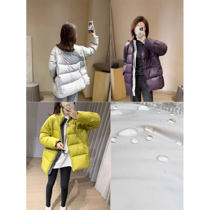 G112415~Space Roaming Cocoon Shaped One Hand Long down Jacket New90White Duck down Knitted Collar Thickened Mid-Length Coat