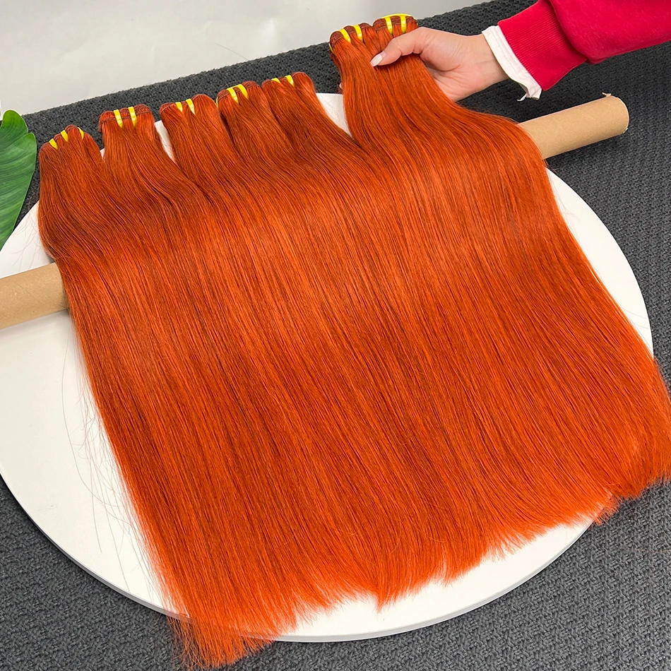 #350 Colored Straight Human Hair Bundles 100 Grams Double Weft  Ginger Orange 100% Vietnamese Raw Virgin Hair Weaving Extensions