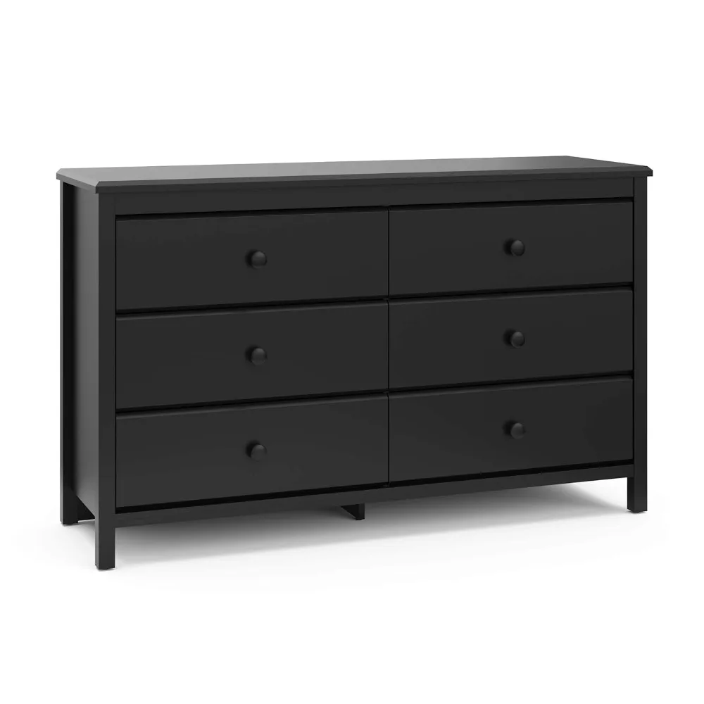 Storkcraft Alpine 6 Drawer Double Dresser (Black) – GREENGUARD Gold Certified, Dresser For Nursery, 6 Drawer Dresser