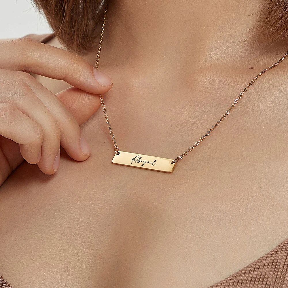 Personalized Stainless Steel Square Name Custom Content Necklace, Beautiful Ladies Sweet Necklace, Holiday Jewelry Gifts.