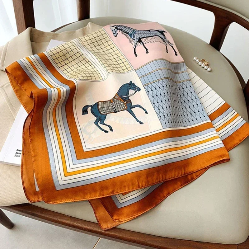 2025New 70*70cm Silk Satin Hair Scarf Women Handkerchief Printed Female Square Head Bandana Small Neck Muffler Hijab Lady Girl