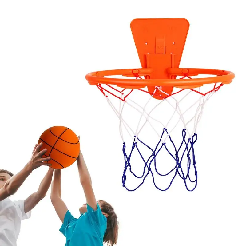 

Silent Basketball Basketball Hoop Rim Indoor Wall Mount With Net Hangings Basketball Wall Door Mounted Goal Hoop Net Front