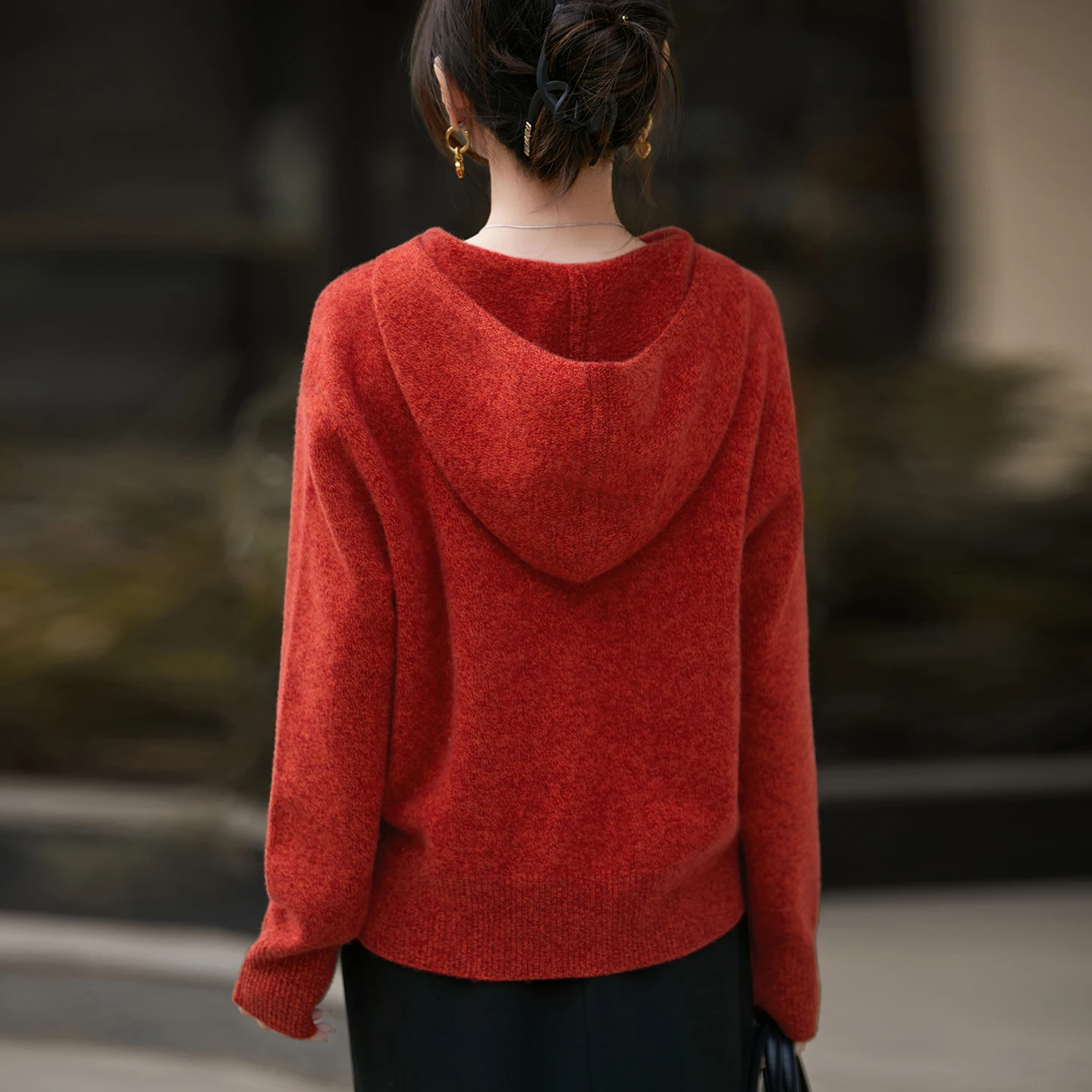 Winter Thicken Hoodie Loose Style Pullover Women Knitting 100% Merino Wool Sweater Front Shoulder Inversion High quality Tops