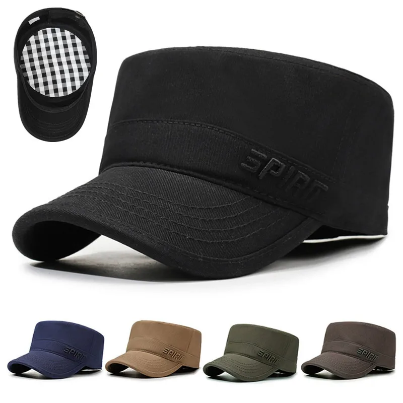 Adjustable Back Closure Flat Cap, 3D Embroidered Plaid Lining Hat, Unisex Large Head Four Seasons Cap