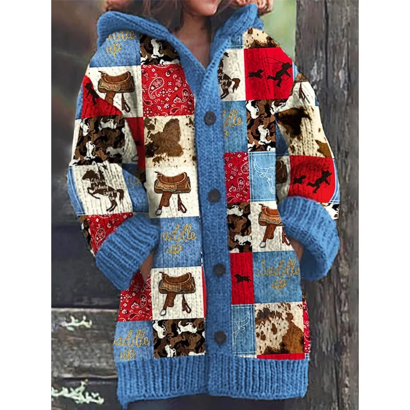 

Вязаный свитер с 3D принтом, кардиган, джемпер с длинными рукавами, теплый и модный женский повседневный кардиган, осенне-зимний свитер