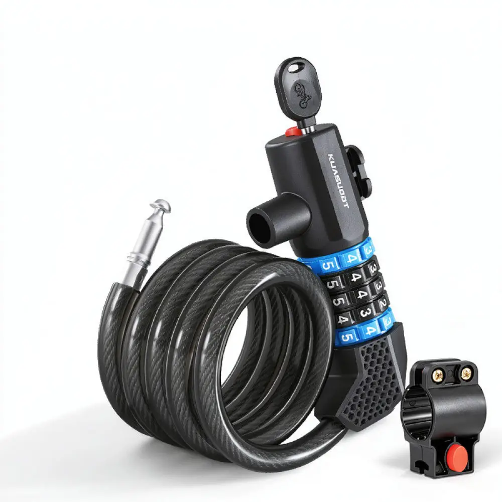 Durable Bike Anti Theft Cable Lock Password Code For KUASUODT Cycling Accessory Protection Gear With Storage Bracket Tool