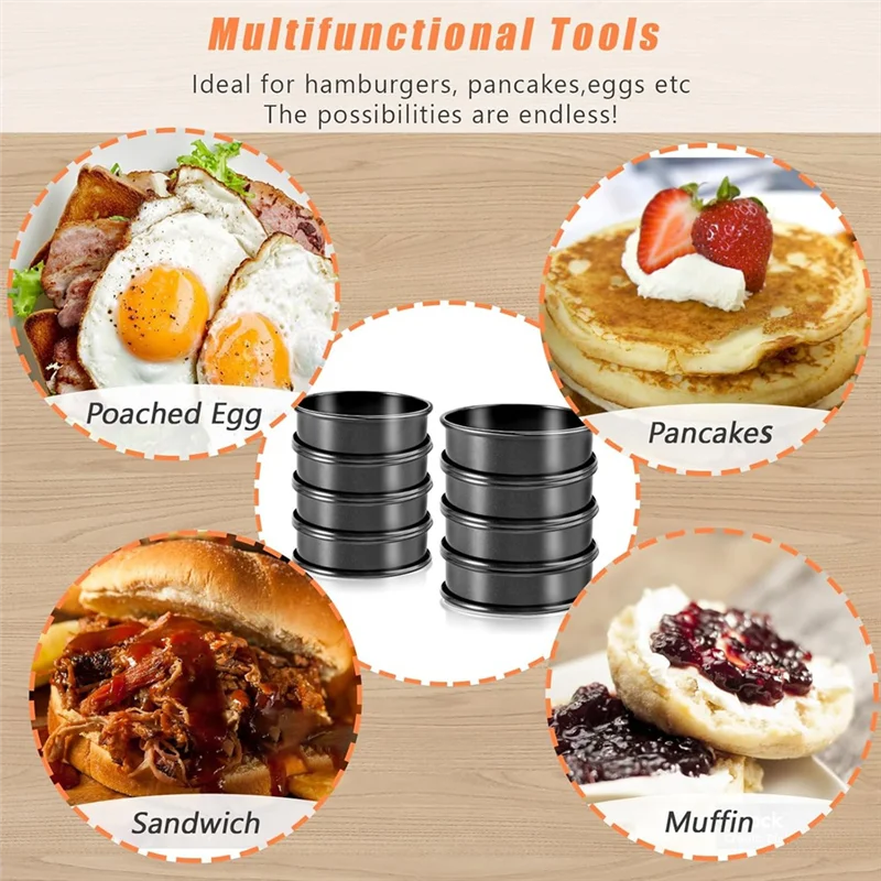 

8Pack Nonstick English Muffin Rings, 4Inch+3.15Inch Crumpet Rings, For Baking Cooking