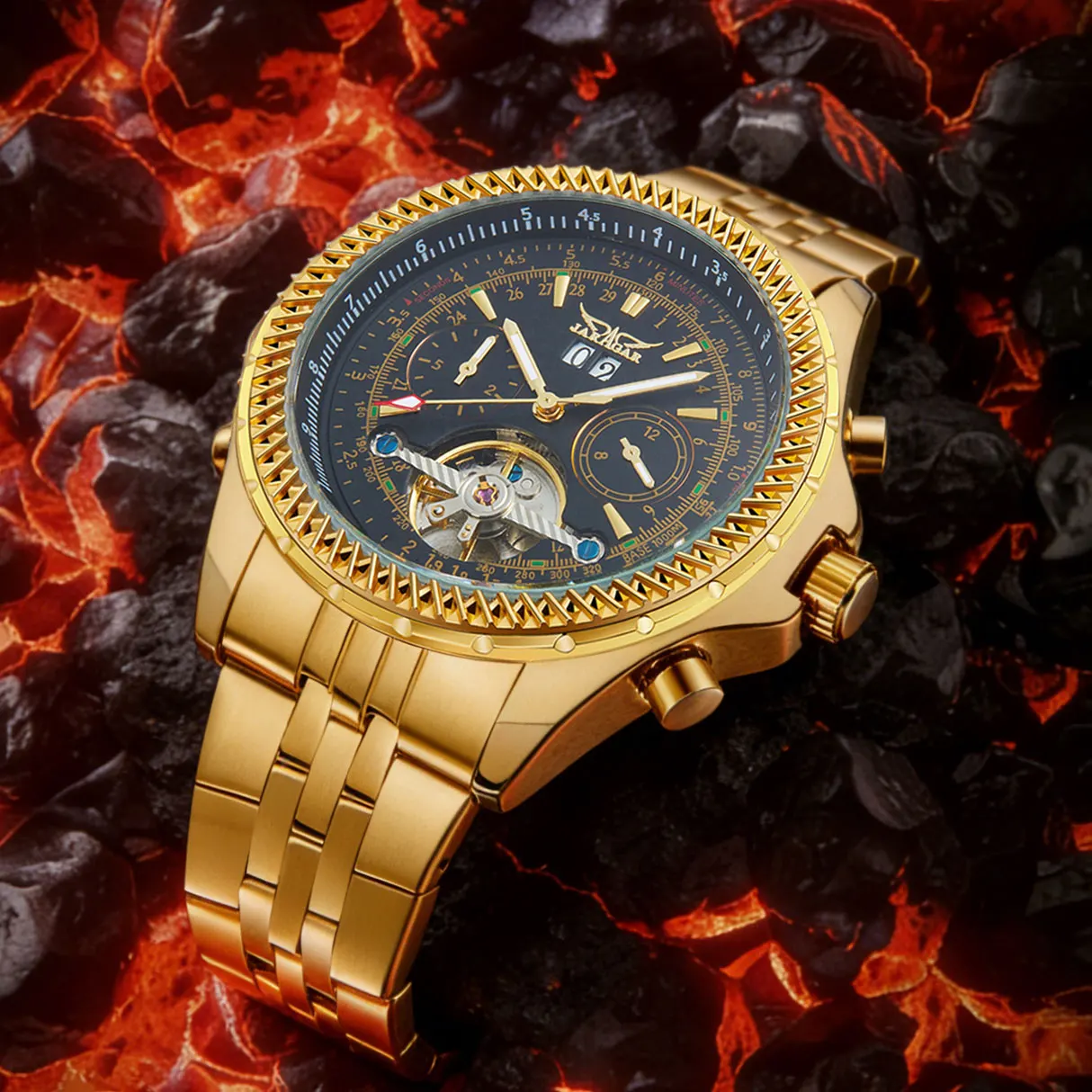 2024 Big Dial Gold Luxury Multifunctional Tourbillon Automatic Men Watch Mechanical Waterproof Stainless Steel Male Wrist Clock
