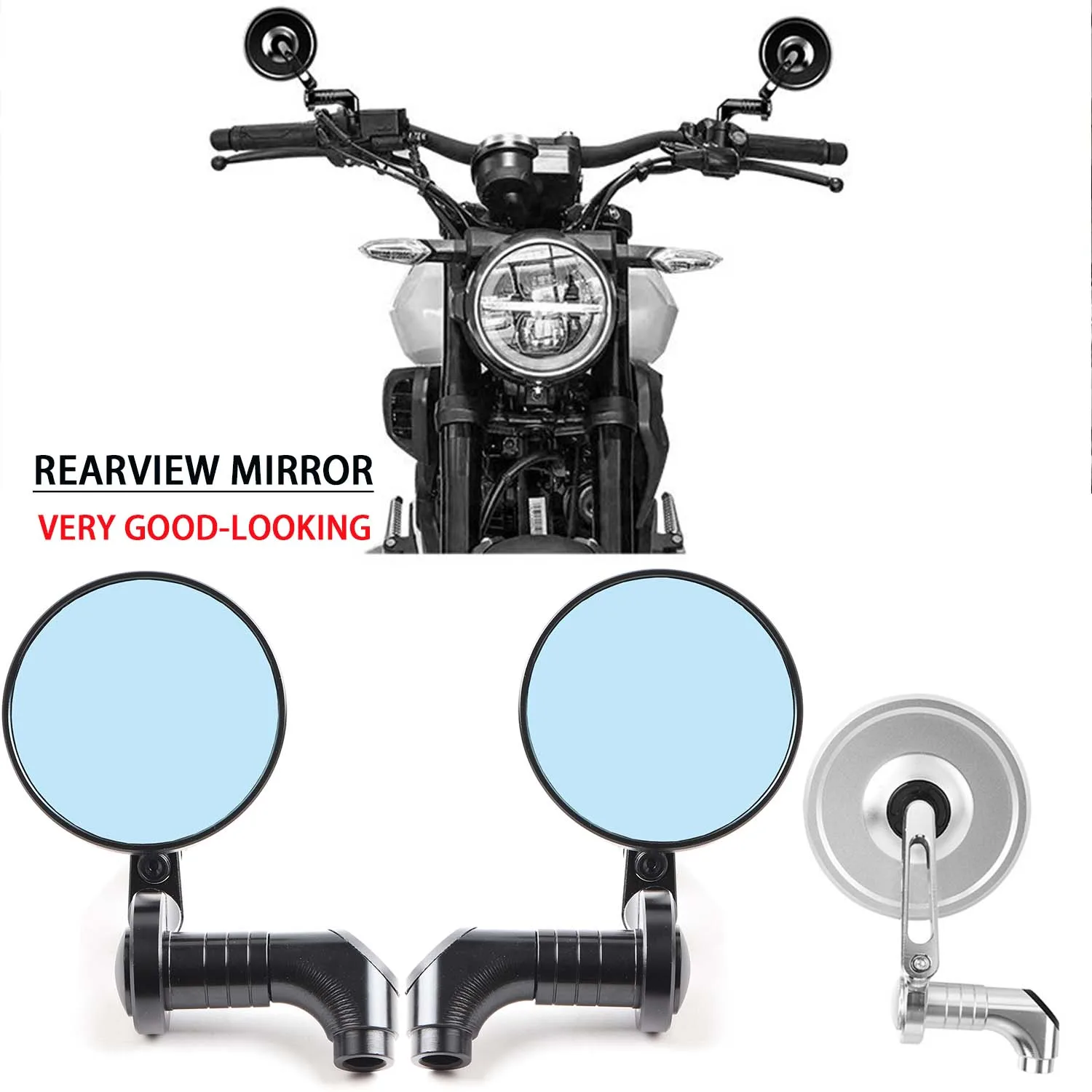 

For Honda CB650R CB400 CB500X CB500F CB300R CB190R CB650F CB1000R CB1100 RS/EX Motorcycle Rear View Side Mirror Round Adjustable