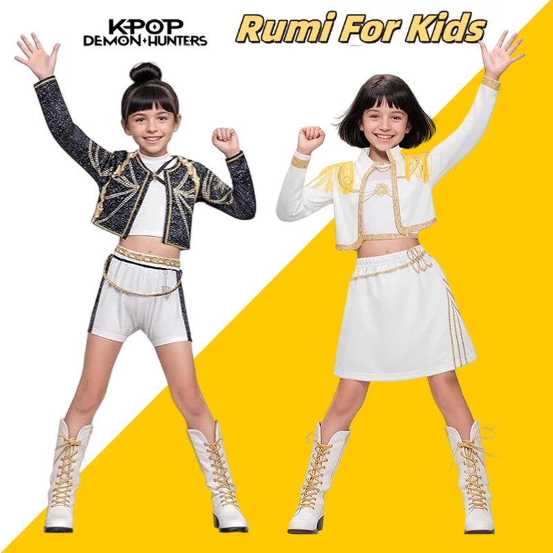 

Girls Rumi Costume Demon Hunters Cosplay Zoey Mira Costumes Suit 3D Print Halloween Dress Up Stage Performance Outfits