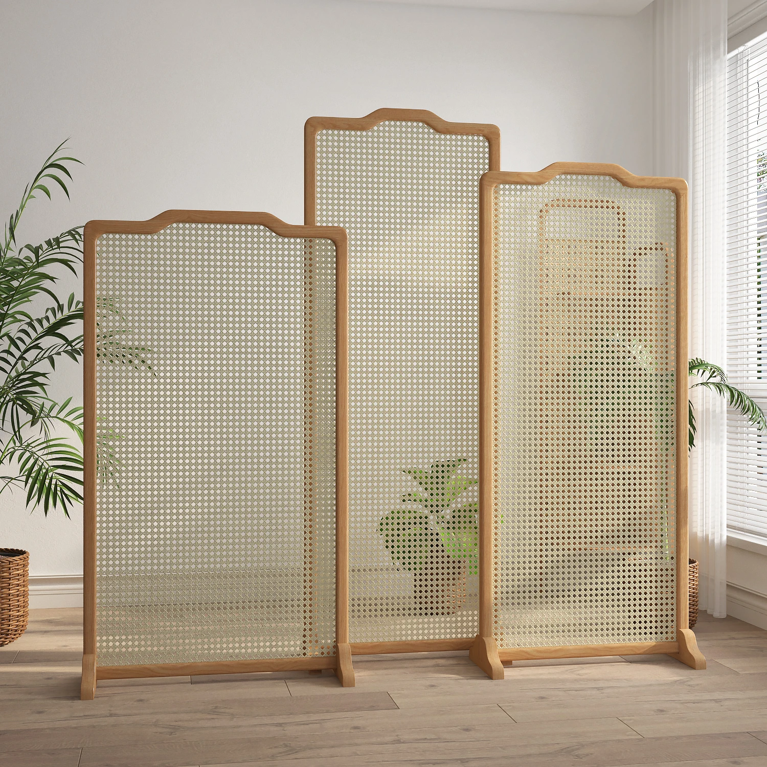 

All Solid Wood New Chinese Rattan Screen Partition Living Room Simple Zen Home Movable Entrance Set Seat Screen