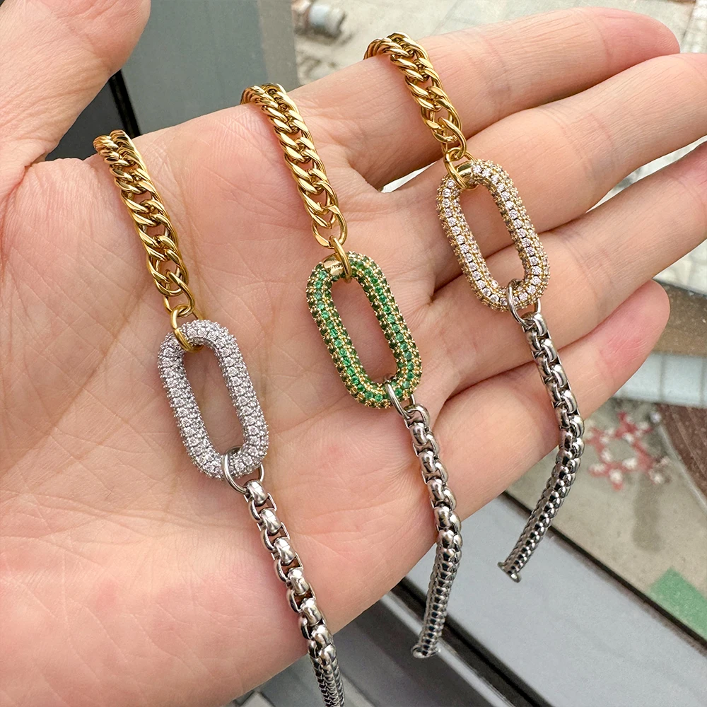 

New ins Stainless Steel Two Tone Splicing Chain Zircon Bracelet For Women Vintage Micro Inlaid Zircon Bracelets Fashion Jewelry