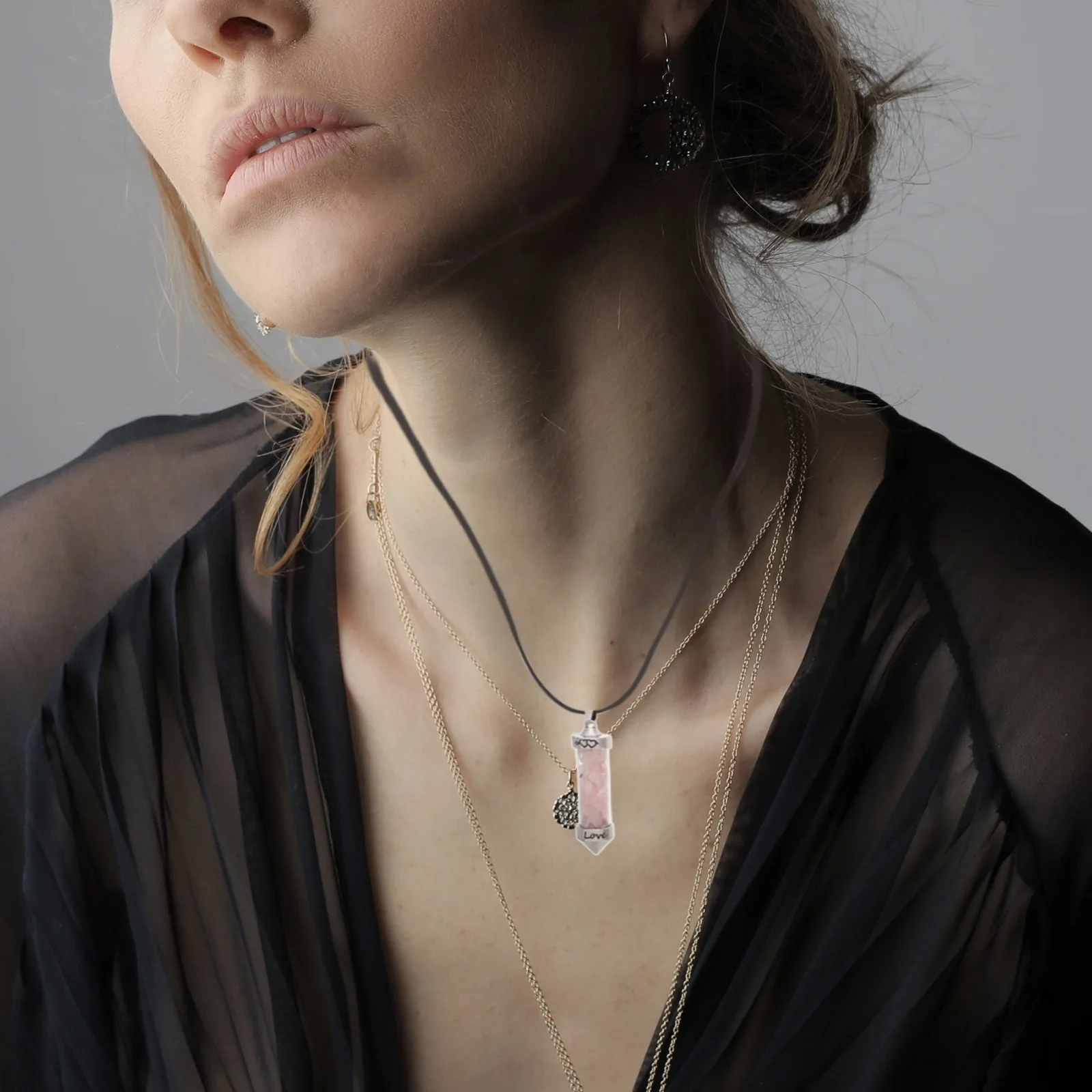 

Wishing Bottle Pendant Heart Shaped Clear Quartz Crystal Gemstones Necklace Lucky Charm Fashion Jewelry Accessory