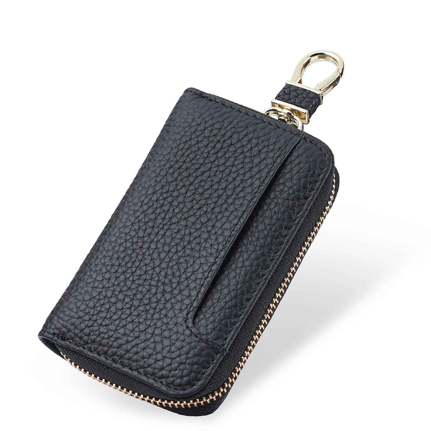

Genuine Leather Key Case for Man Large-capacity Business and Home Simple Zippered Waist Hang Multi-functional Card Holder Bag