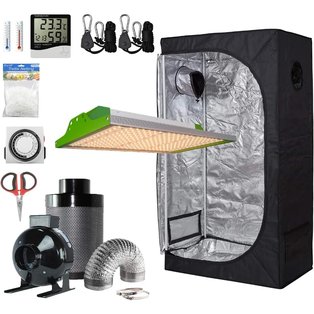 Kit completo de tienda de cultivo de 36 pulgadas, nueva tecnología, luz LED de cultivo, Kit de filtro de ventilador en línea de 100W para sistema de cultivo hidropónico interior, tienda de cultivo