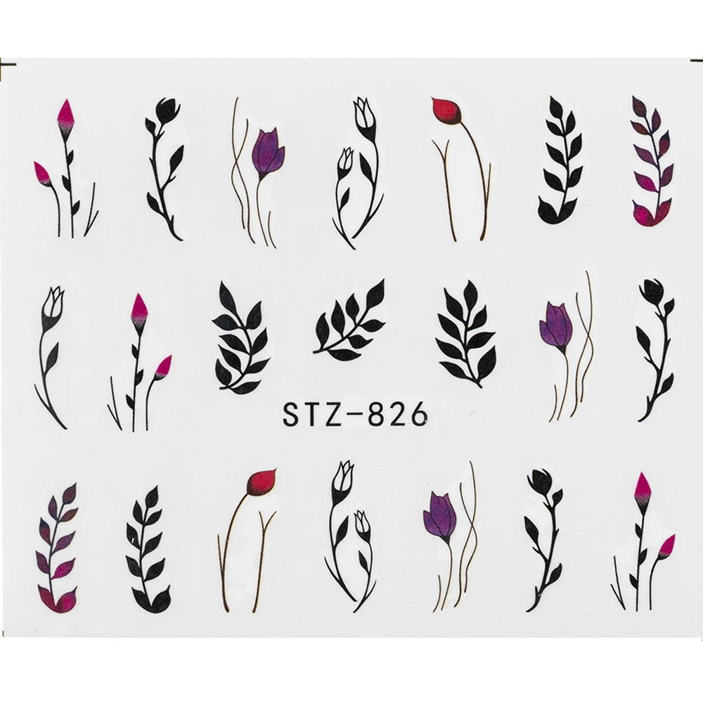 1Pcs Water Nail Decal and Sticker Flower Leaf Tree Green Simple Summer DIY Slider for Manicure Nail Art Watermark Manicure Decor