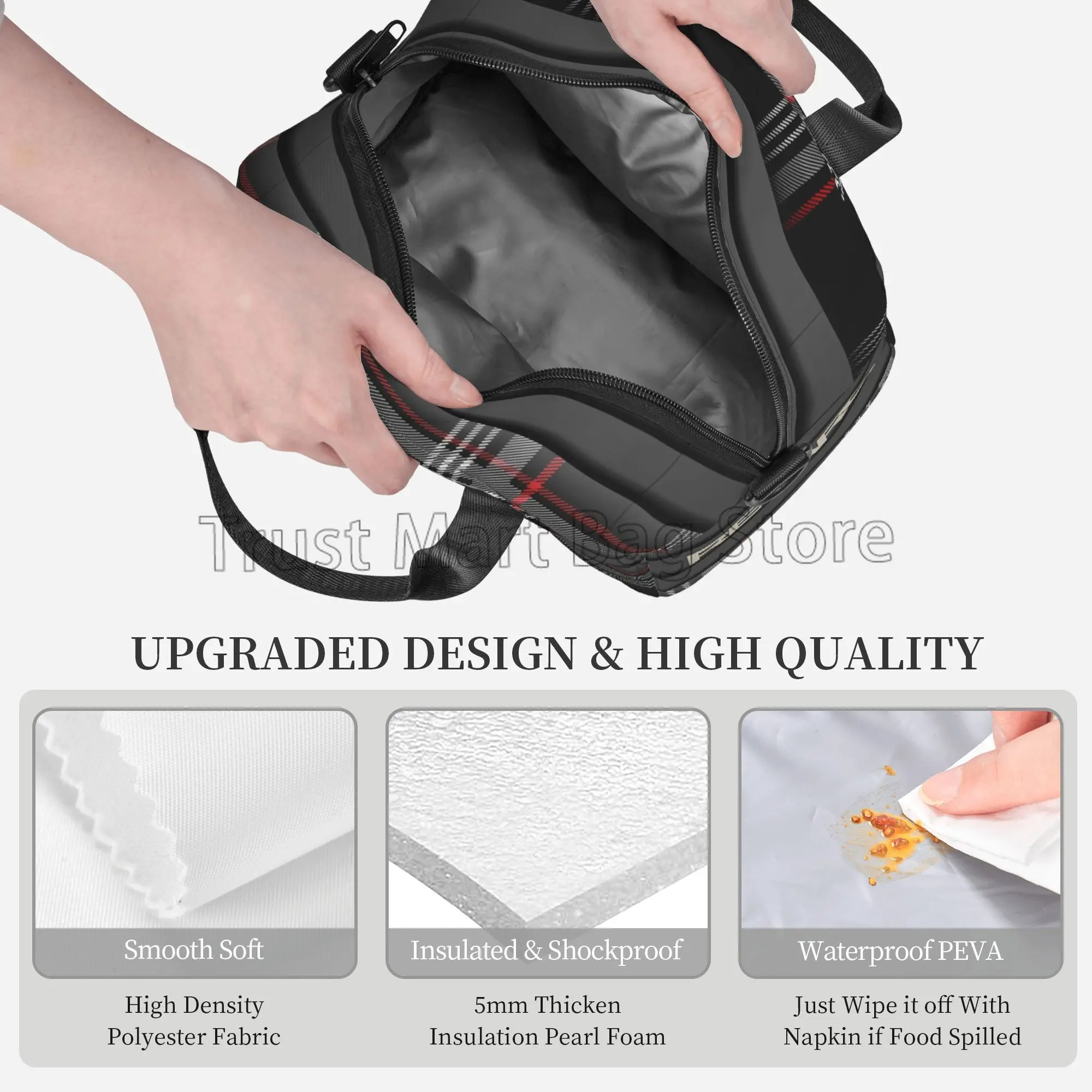 Recaros Logo Print Lunch Bag with Shoulder Strap Insulated Tote Bag for Office Food Storage Portable Thermal Cooler Bento Box