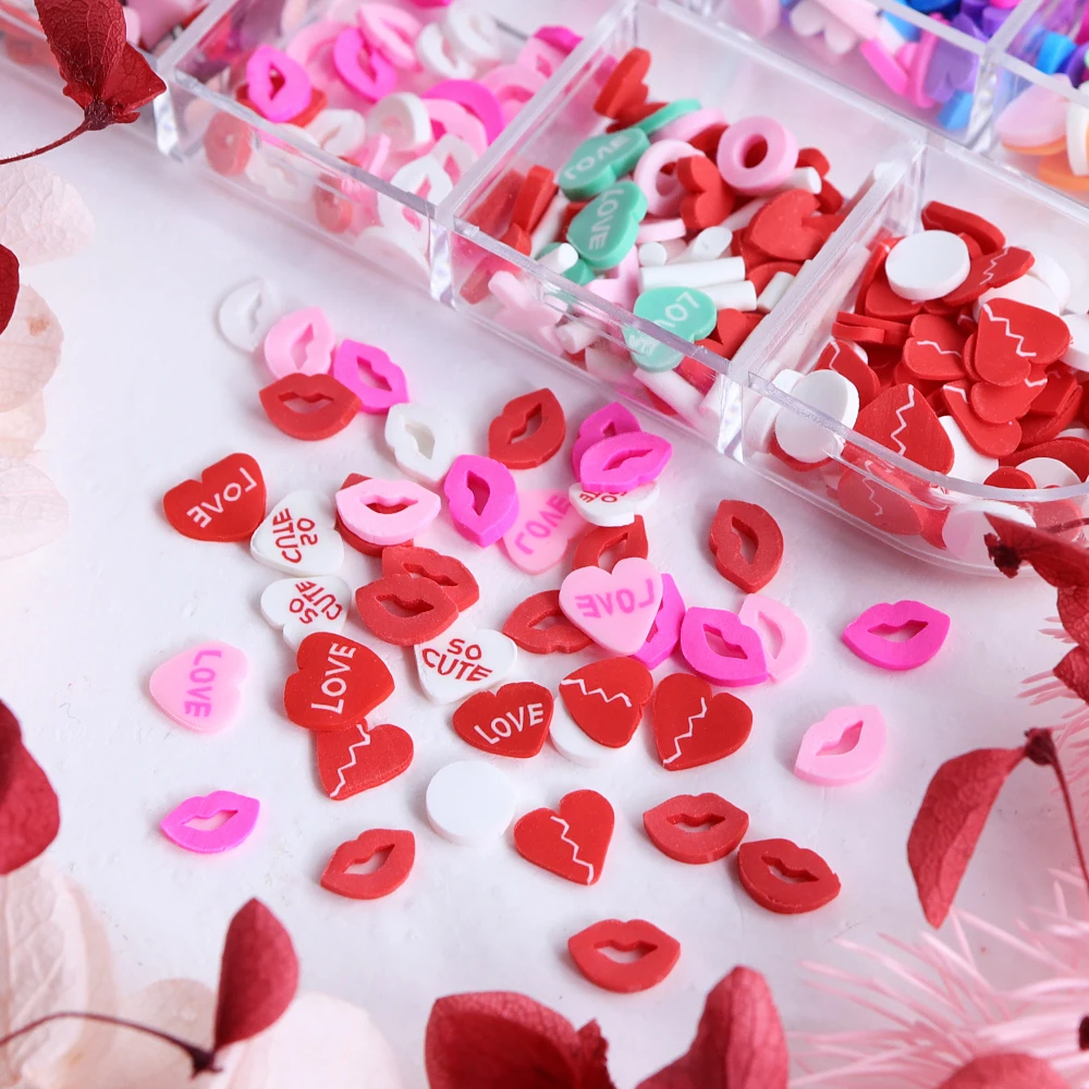 발렌타인 데이 네일 아트 장식 사랑의 하트 립스틱 소프트 클레이 슬라이스 귀여운 Y2K 매니큐어 액세서리 발렌타인 네일 디자인