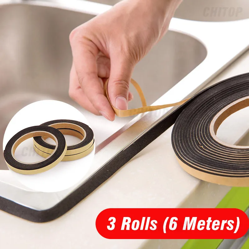 3 Rolls Kitchen Gas Stove Gap Sealing Adhesive Tape Anti Flouring Dust Proof Waterproof Sink Stove Crack Strip Gap Sealing