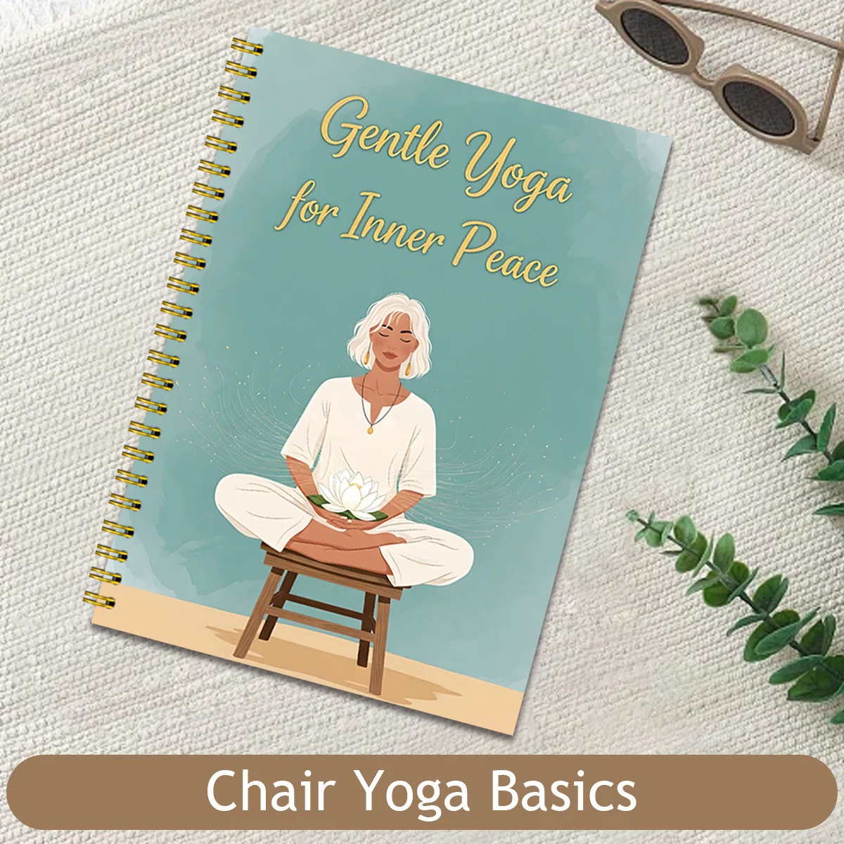 A5 Spiral Gentle Yoga for Inner Peace Notebook Chair Yoga Basics Journal for Adults Relaxation Mindfulness Gift