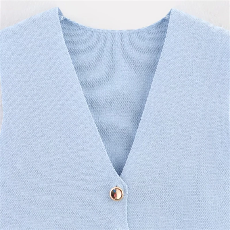 KEYANKETIAN 2025 летний новый женский однобортный вязаный жилет, модный простой стиль, тонкий укороченный топ без рукавов с v-образным вырезом