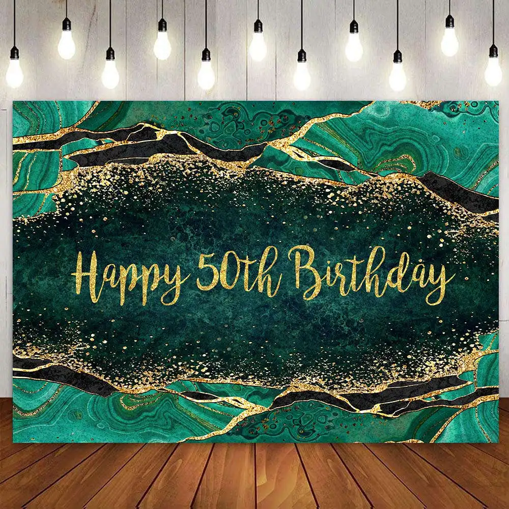 Customized Happy 50th Birthday Party Decor Backdrop Banner Turquoise Green Pink Rose Gold Background for Men Women 50 Years Old