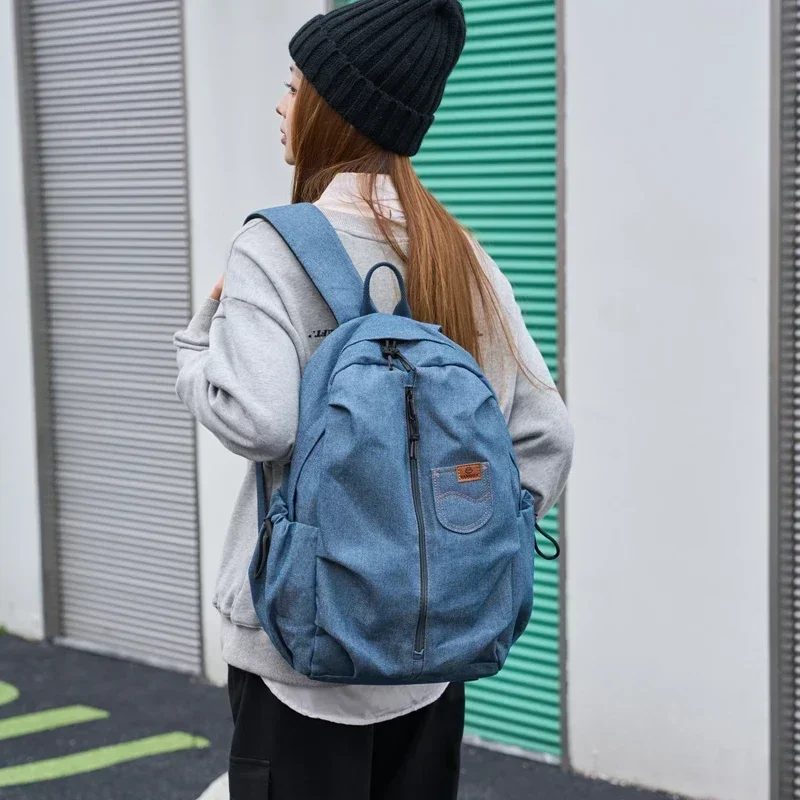 Simple Denim Sewing Thread Backpacks Zipper Interior Compartment Schoolbag on Sale 2025 New Youth High Quality Solid Color