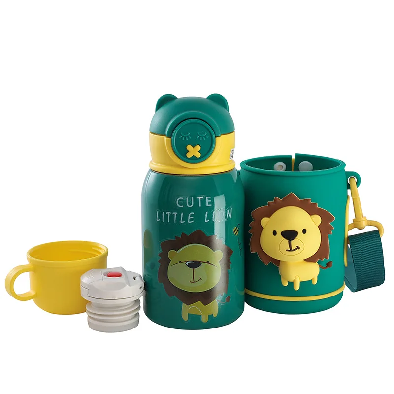 Kinder Thermos Tasse Kreative Cartoon Dreidimensionale Drücken Sound Puppe Denkt Student Topf Elastische Deckel Stroh