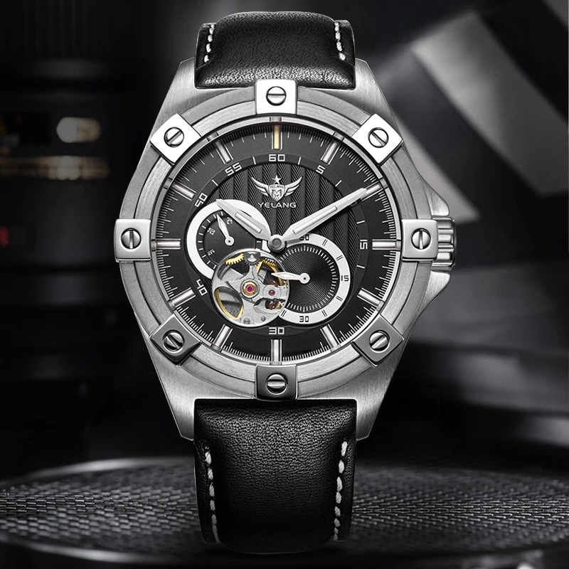 YELANG V1024 Men Automatic Mechanical Watch 44MM Sapphire Skeleton Dial 100M Waterproof Luminous Business Wristwatch for Men