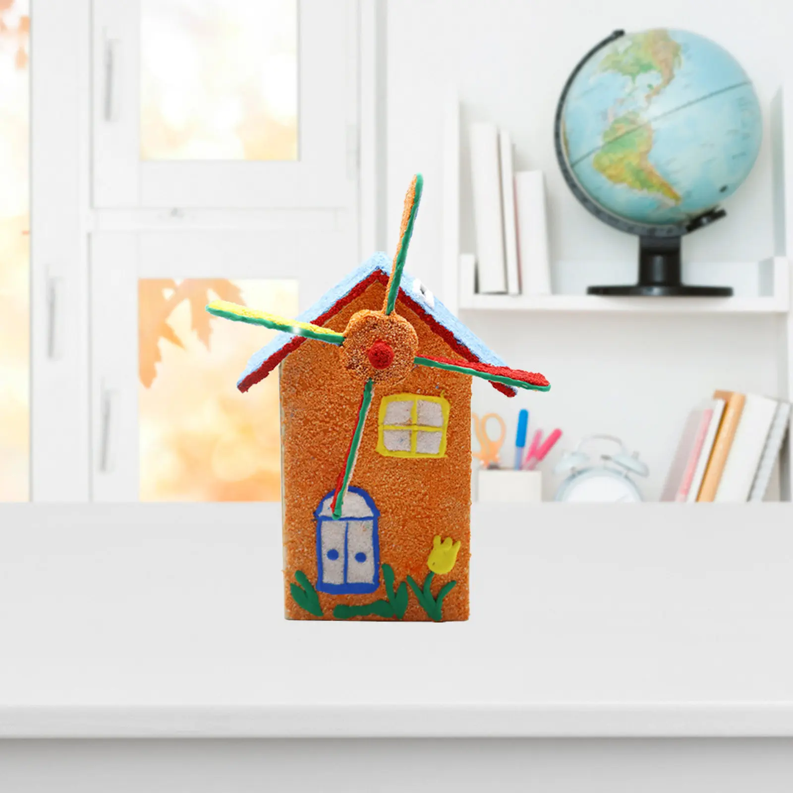 2Pcs Wooden Windmill Piggy Bank DIY Painting Craft Kit for Kids Coin Slot Top Lid Bottom Retrieval Saving Box Decorative Money