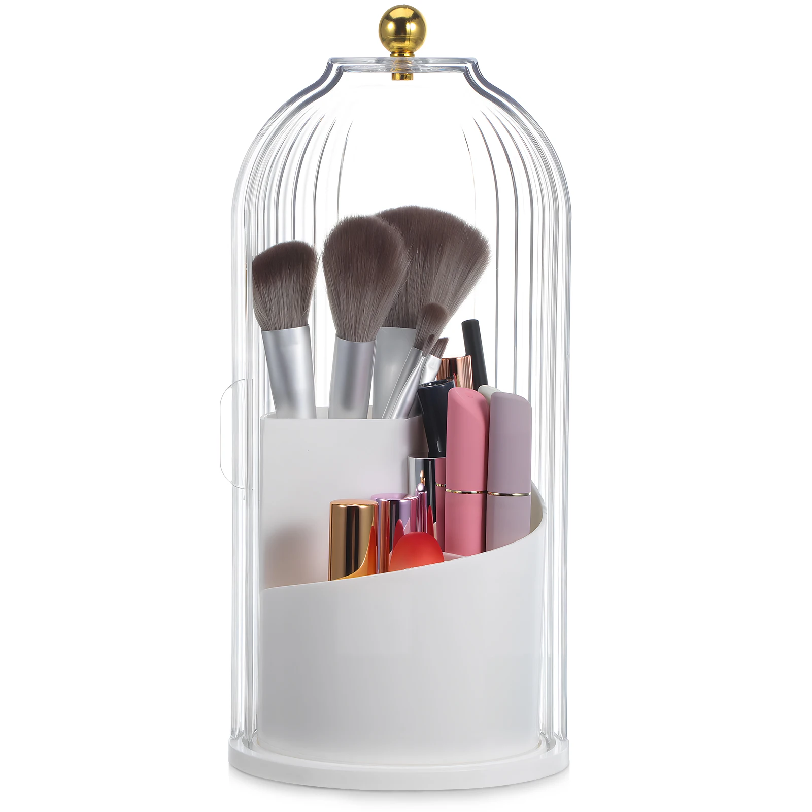 

Makeup Brush Storage Box Transparent Rotating Lid White Large Capacity Protective Desk Organizer Bath Travel Vanity Accessories