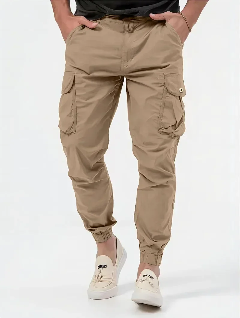 

Cargo Pants Men Long Pant High Waist Simple Zipper Splice Straight Trousers Casual Regular Pockets Solid Autumn Winter 2025