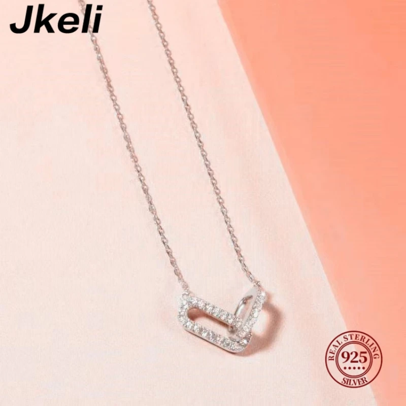 Jkeli 925 Sterling Silver Geometric Smooth Necklace Women With Interlocking Collarbone Chain Holiday Gift Party Fine Jewelry