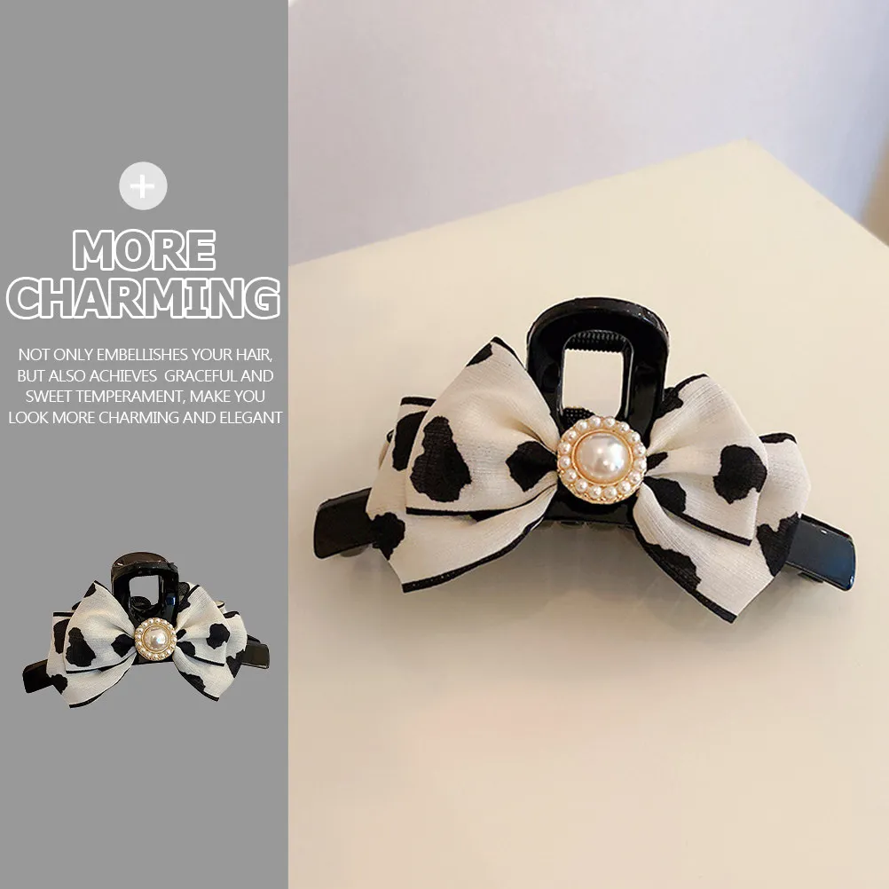 

Cow Print Hair Claw Clip Pearl Accents Strong Hold Jaw Clamp For Thick Thin Curly Straight Hair Party Wedding Daily Wear