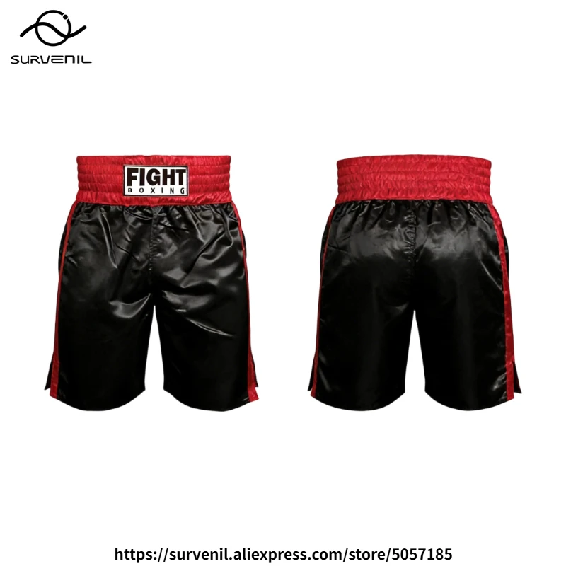 Men's Satin Boxing Shorts Black Red Fight & Training Trunks for Boxing/Muay Thai Martial Arts Kickboxing Grappling BJJ MMA Pants