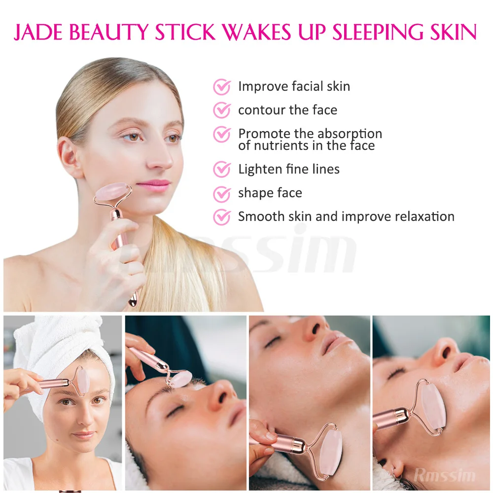 4 In 1 Elektrische Jade Roller Afslanken Gezicht Massage Lifting Vibrerende Natuurlijke Rozenkwarts Jade Roller Steen Facial Beauty Tool