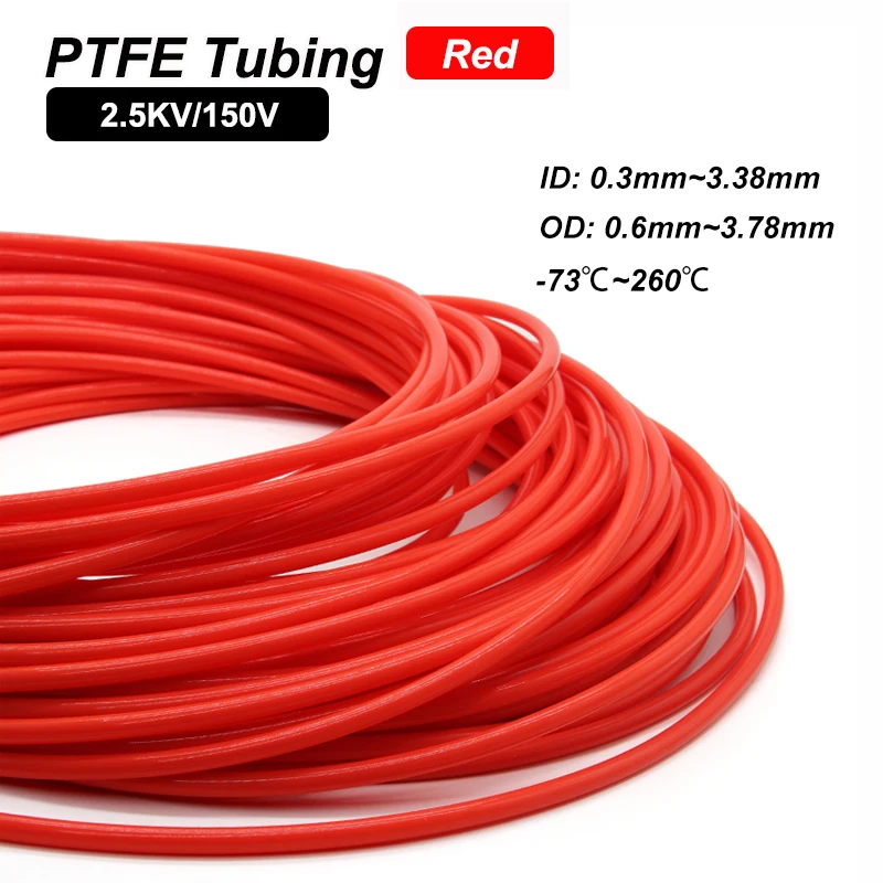 Red PTFE Tube 2.5KV 150V 30L - 0L F46 Insulated Capillary Heat Protector Transmit Hose Rigid Temperature Corrosion Resistant