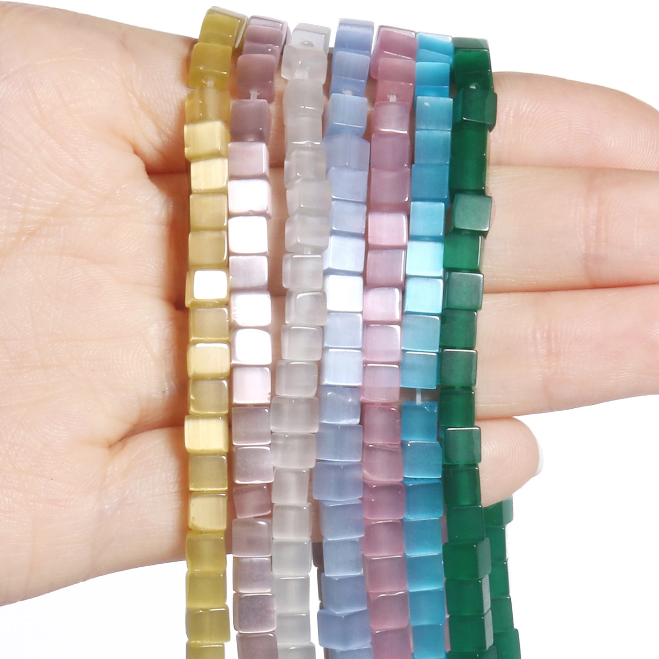 Wholesale Cube Cat Eye Beads Natural Square Loose Spacer Beads for Jewelry Making DIY Handmade Bracelet Earrings 15\