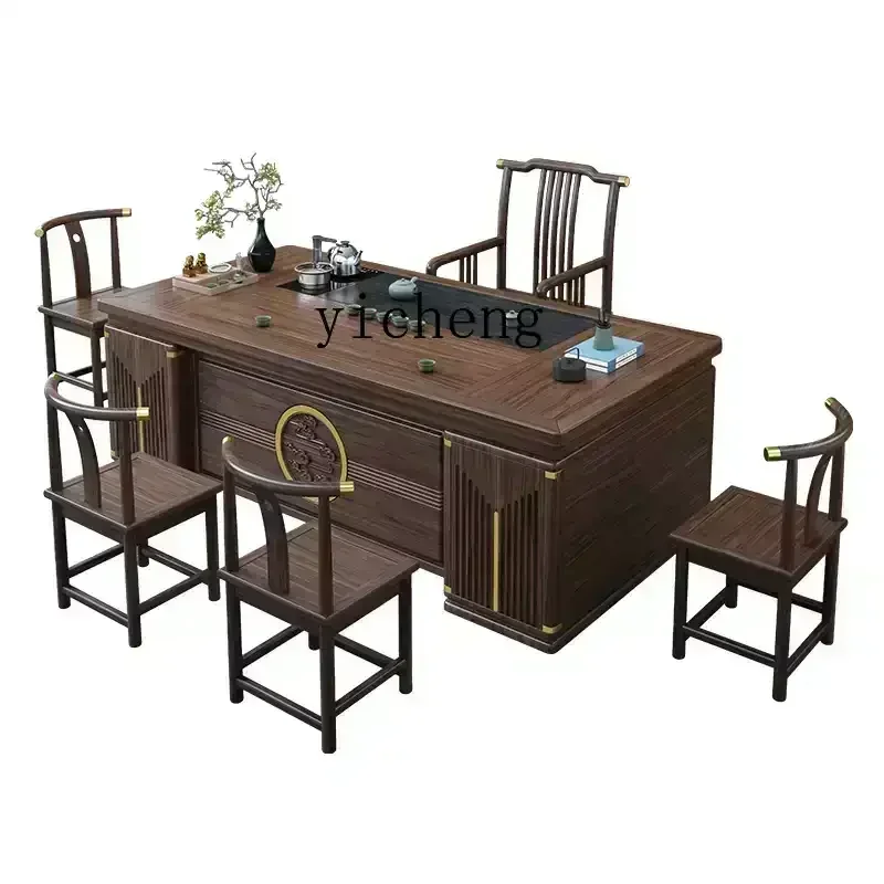 CJ-8 tea  and chair combination, one table and five chairs, solid wood coffee table set, one office tea table