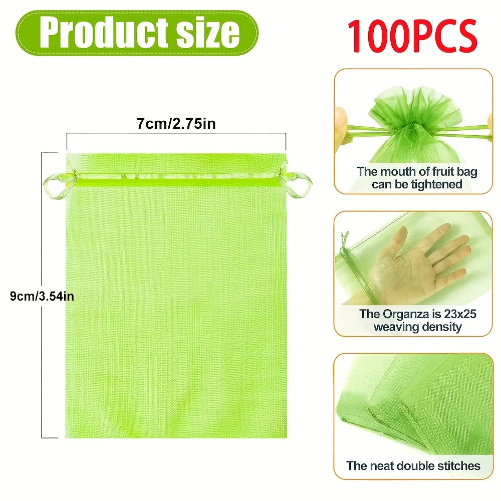 Reusable Fruit Protection Net Bags Drawstring Green Gardening Pest Barrier Cover for Trees Vegetables Grapes Strawberries Drawst