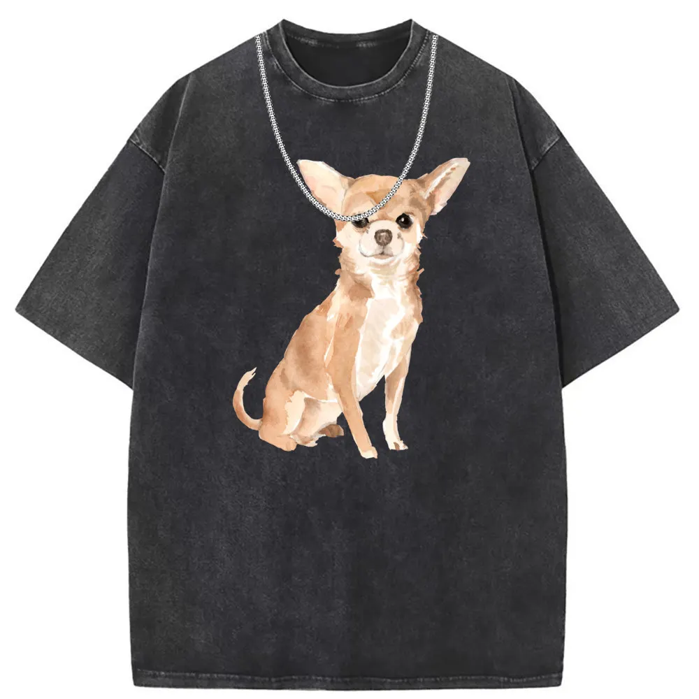 Cute Dog Graphic T-shirts For Man Long Sleeve Tee Shirt England Style Men Novelty Printed Tshirts Crew Neck Washed Sweatshirts