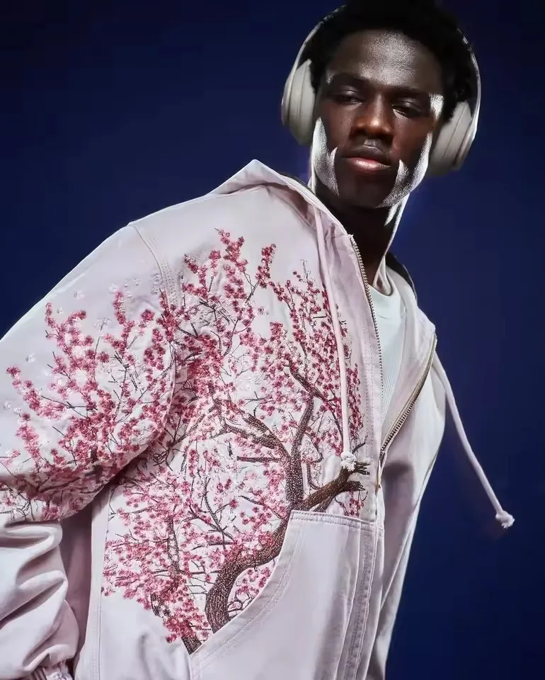 American Vintage Y2K Cherry Blossom Embroidered Hooded Jacket