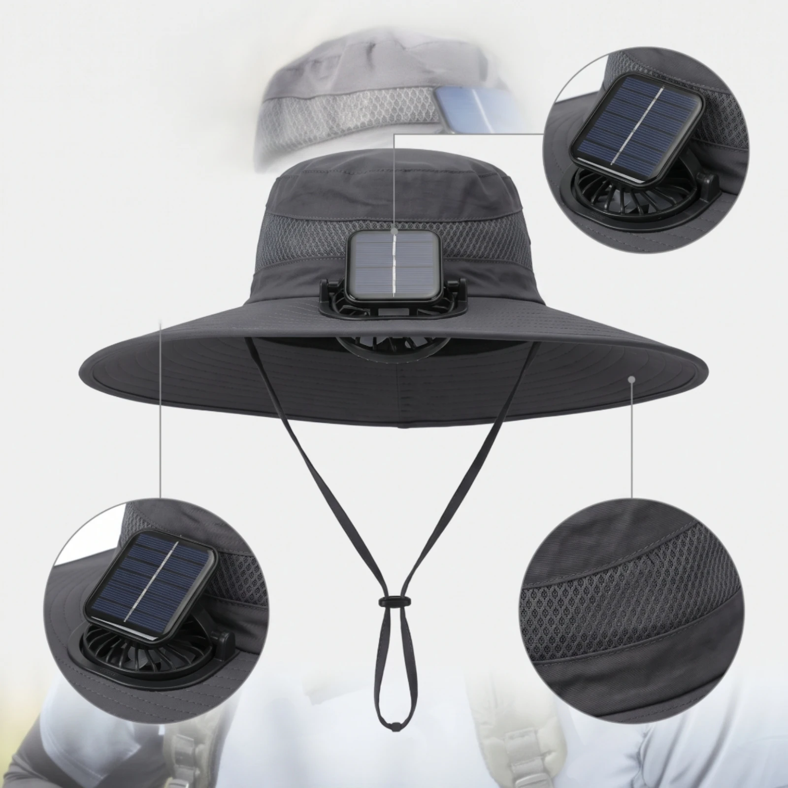 Wide Brim Hat with Fan Breathable Hat with Solar Fan Windproof for Gardeners, Gardening, Fishing