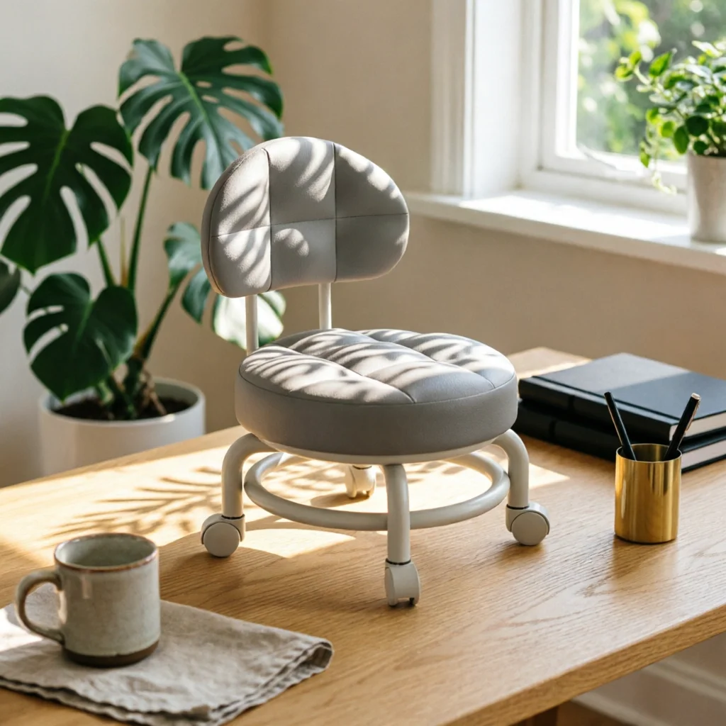 Rolling Stool with Backrest Padded Low Stool with Backrest Seat Ergonomic Furniture Comfortable for Dressing Room, Entryway