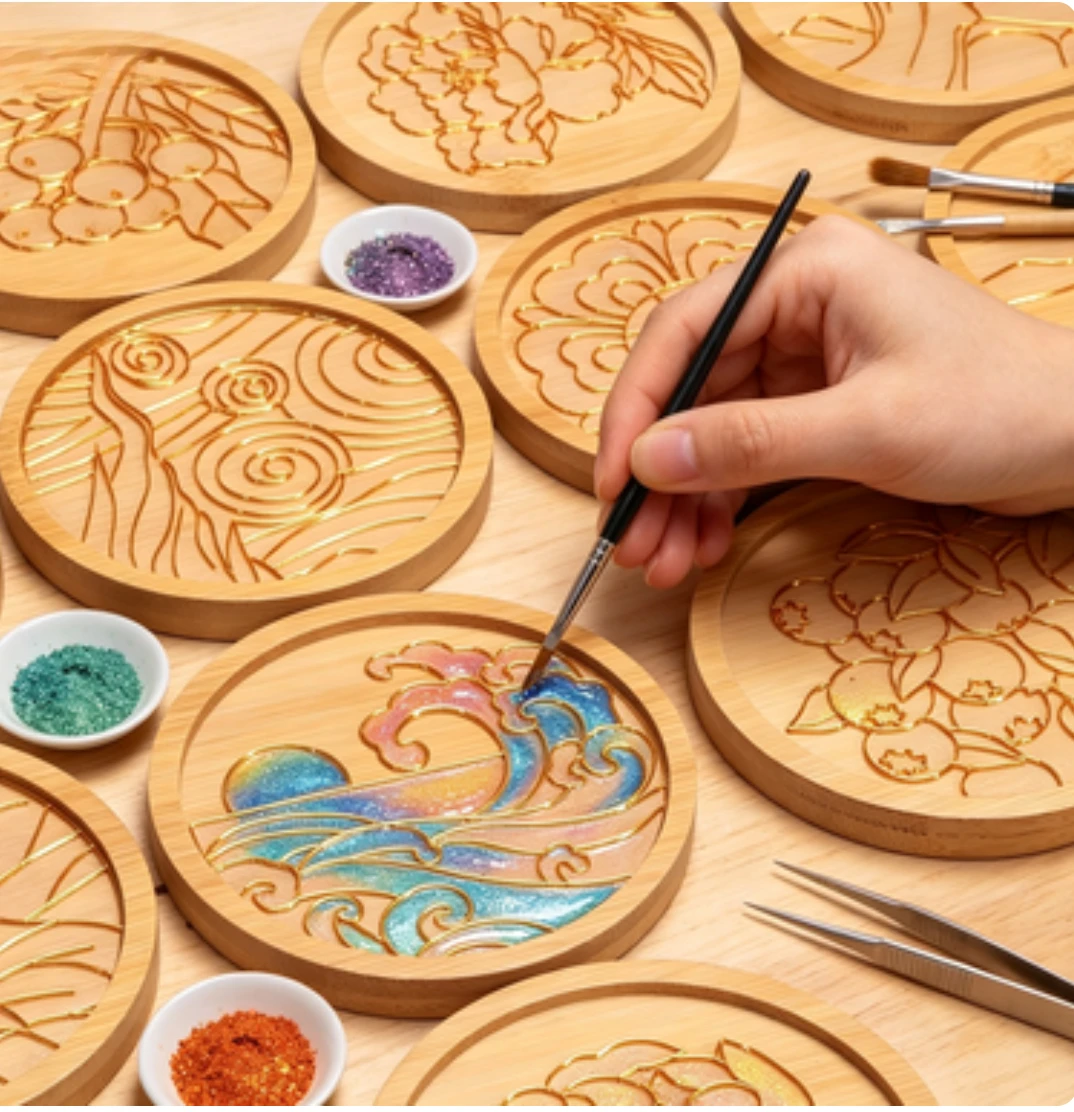 Cloisonn É Style Coaster Semi-finished Base, Wireless Pre Cut Patch DIY Craft Kit, Chinese Traditional Handmade Beginner's Item