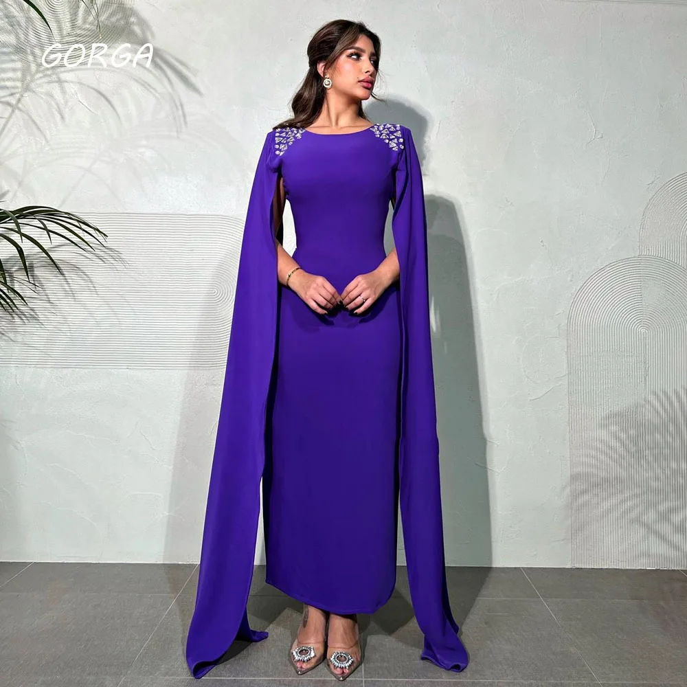 

GORGA O-Neck Beading Crepe Evening Dresses Saudi Arabia Mermaid Long Sleeves Formal Occasion Dress Floor-Length Party Gowns