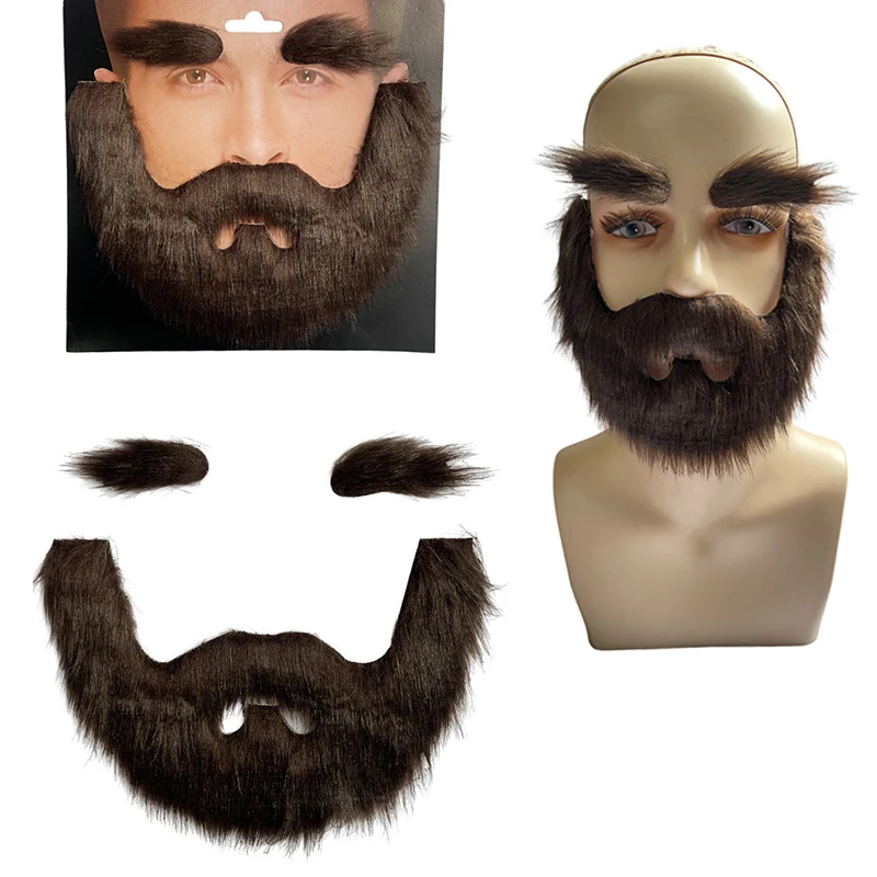 Halloween Fake Beard Funny Mustaches Costume Whiskers Hair False Eyebrow and Beard Set Halloween Party Role Playing Accessories
