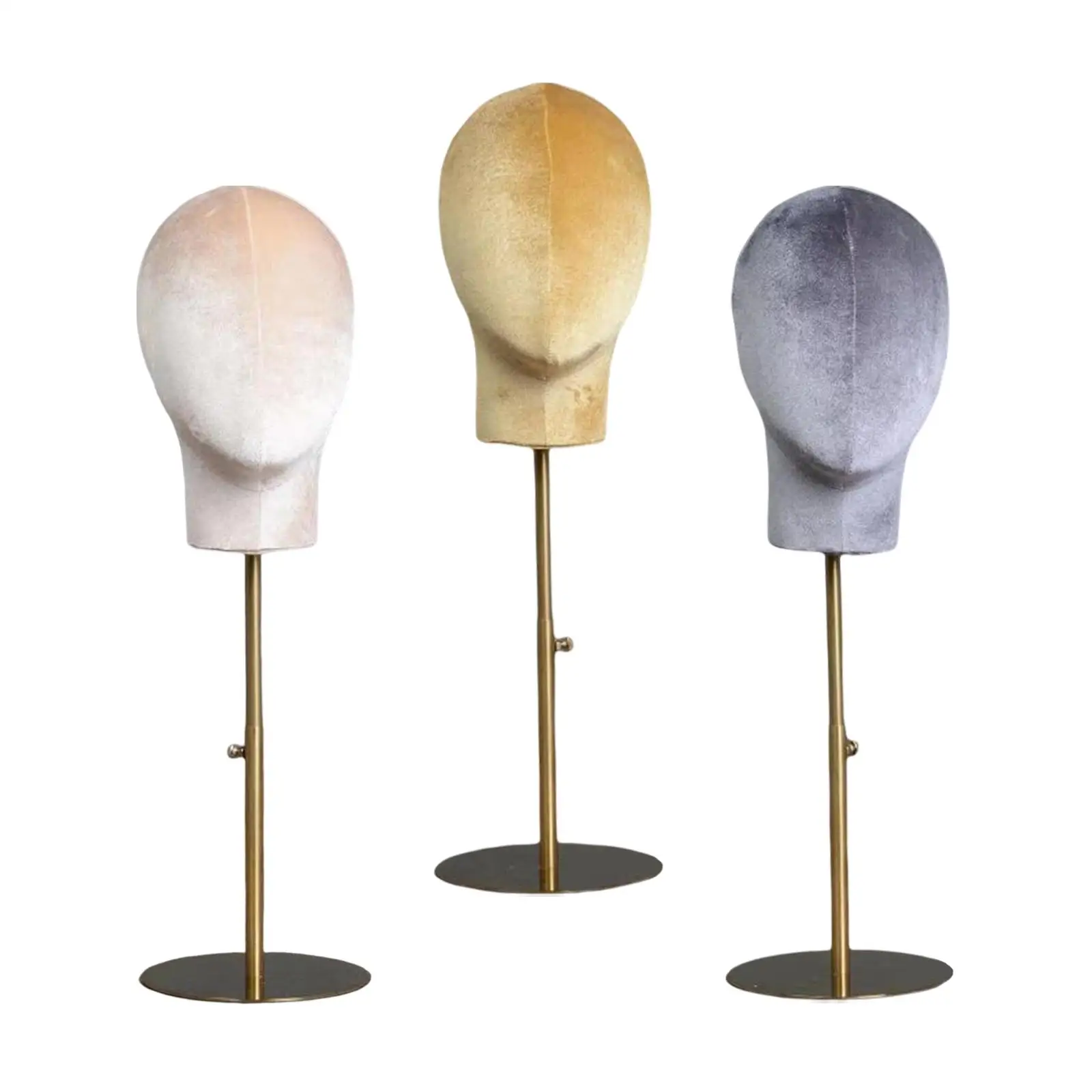 Multipurpose Mannequin Head Model Stable with Metal Base Velvet Stand Rack for Headsets Hats Display Holder Home Shop